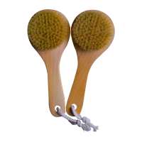 Comfortable boar bristles bath brush natural wooden short handle dry bath body brush